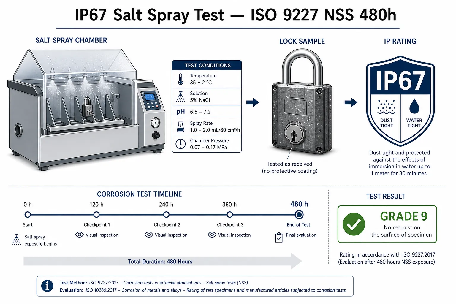 Испытание на солевой туман IP67: промышленный рейтинг защиты ISO 9227 NSS 480 часов